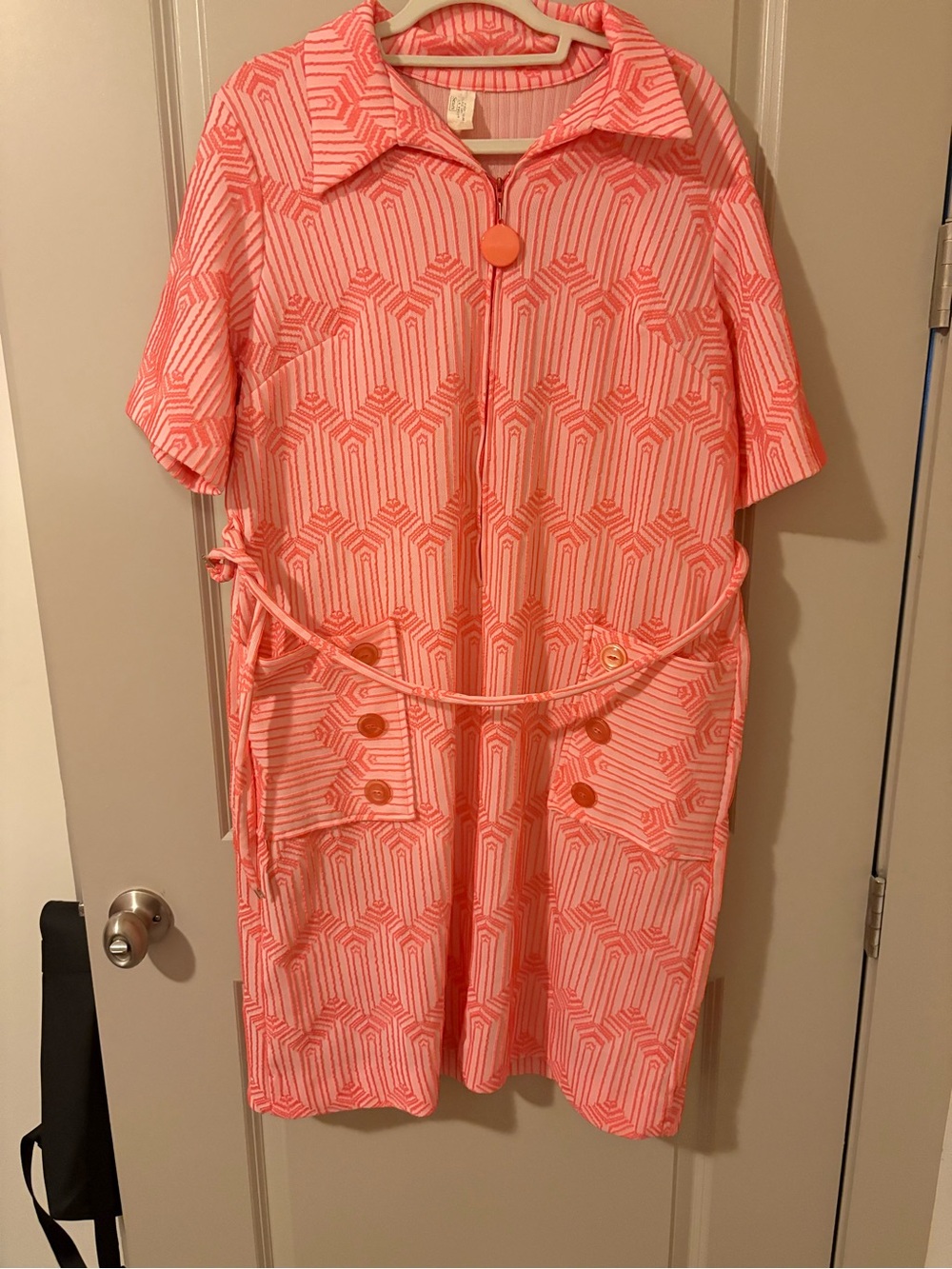 Vintage Sears Coral Geometric Midi Dress